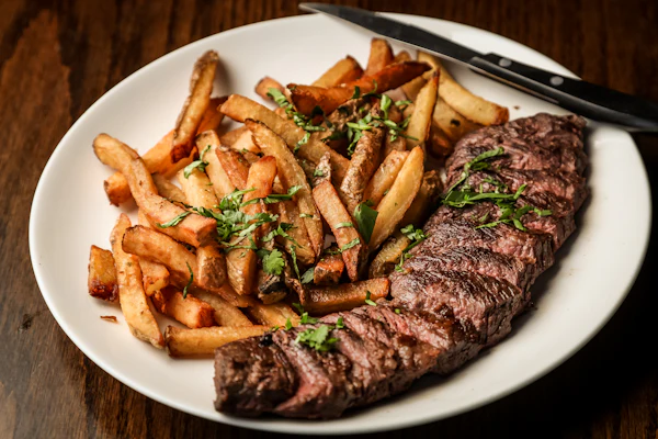 Filé ao molho madeira com fritas, prato do cardápio digital